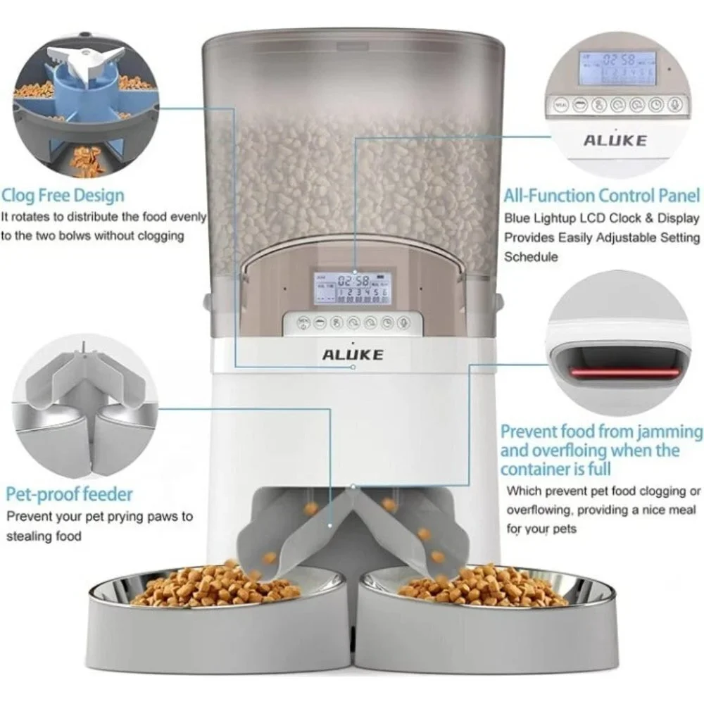 NEW Automatic Pet Feeder for Two Cats/Dogs 6.5L Dry Food Dispenser Voice Record